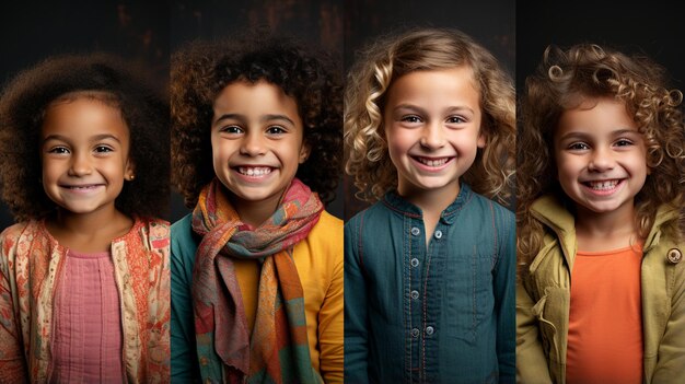 Коллаж счастливых детей разных этнических групп
