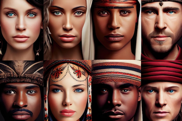 A collage of faces from different cultures each with its own unique style