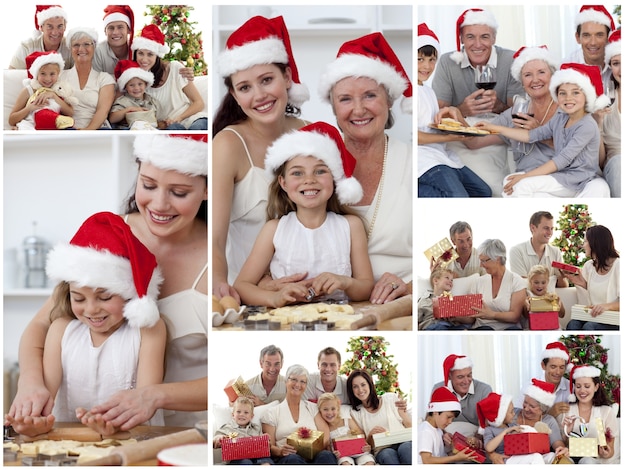 Collage of families enjoying celebration moments together at home