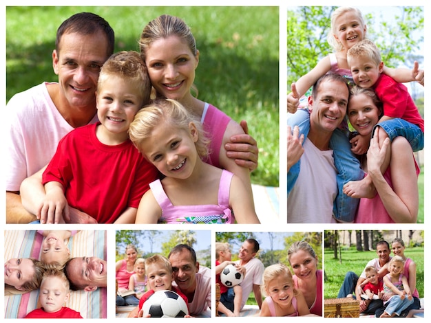 Collage of a family enjoying moments together in a park