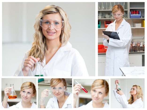 Collage of a female scientist doing experiments