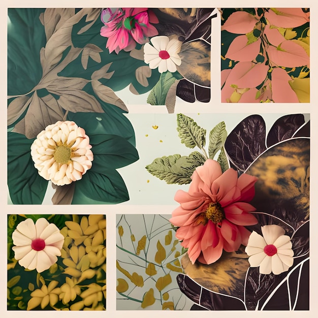 A Collage Of Flowers And Leaves With A Vintage Style 3