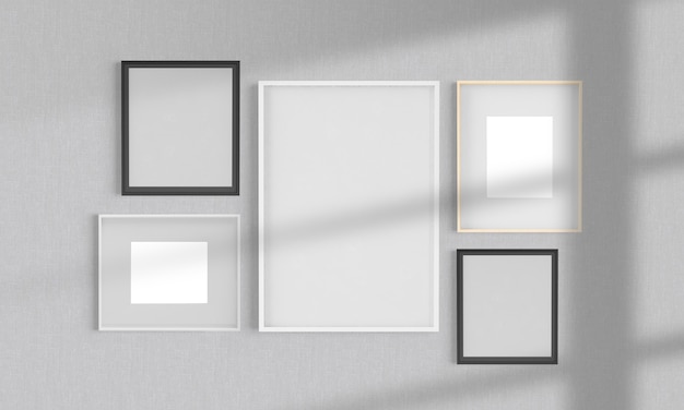 Collage frames on a wall mockup 3d rendering