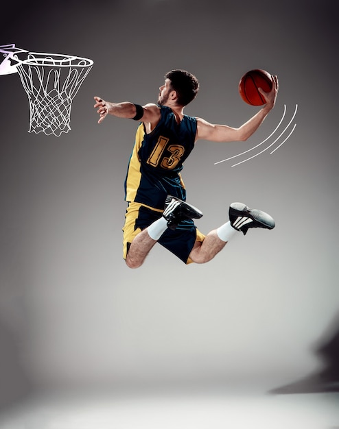 collage from images of a basketball player with a ball