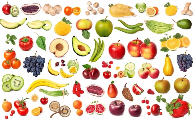 A collage of fruits and vegetables including one that says " fruit ".