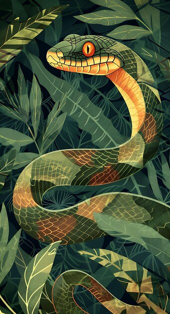 Collage of grass snake with grass texture collage slithering effect gre poster flyer concept style