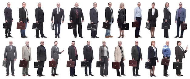 Collage group of businessmen with briefcase isolated