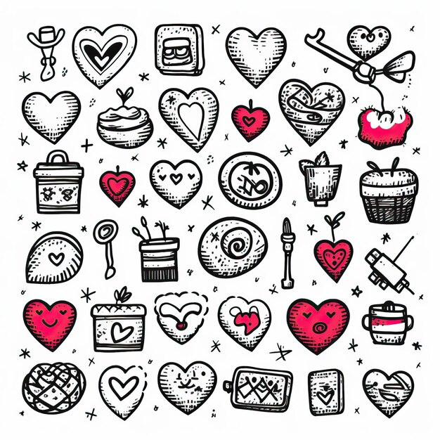 Photo a collage of hearts and a cupcake