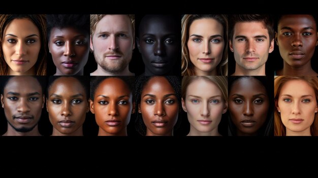 Foto collage di ritratti umani di varie etnie