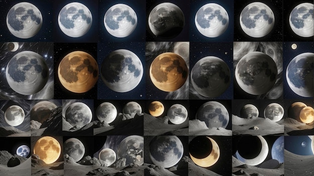 Foto un collage di immagini della luna con diverse fasi lunari