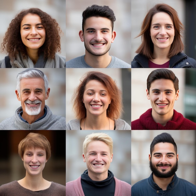Collage many people face multigenre multiracial profiles pics personae