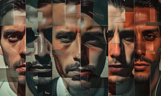 Foto un collage di uomini con diverse caratteristiche facciali