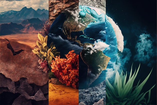 Collage of natural textures Realism colorful world Illustration AI