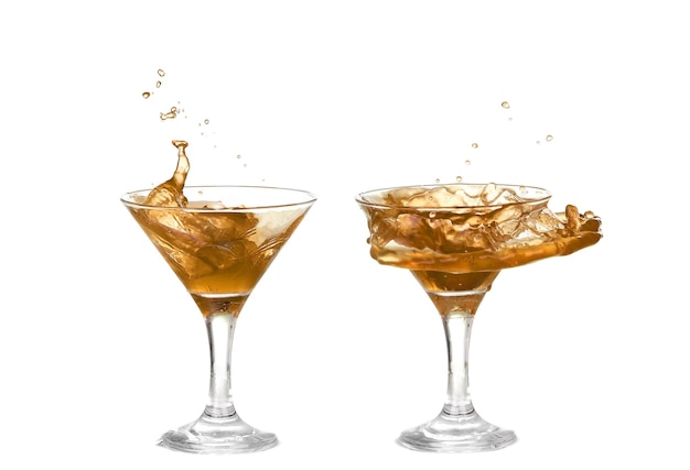 Collage of orange cocktail with a splash isolated on white background