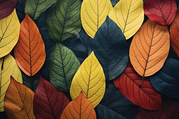 Collage of overlapping leaves in different colors representing nature's diversity and interconnectedness