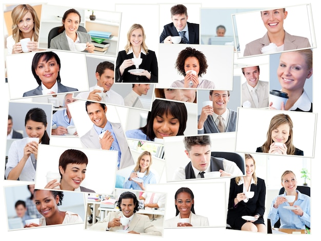 Collage of people drinking coffee