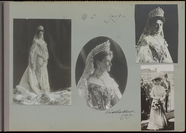 a collage of photographs including a woman and a woman with a crown