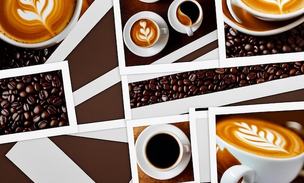 Photo collage of photos of coffee and beans