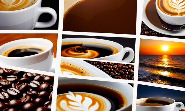 collage of photos of coffee and beans