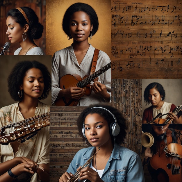 a collage of photos of a girl playing a violin