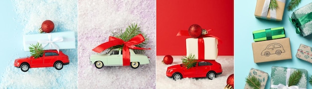 Collage of photos of New Year's gifts with cars