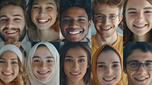 異なる顔の表情を持つ人々の写真のコラージュ