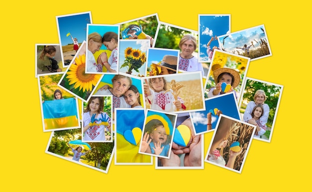 Collage of photos on the theme of Ukraine Selective focus