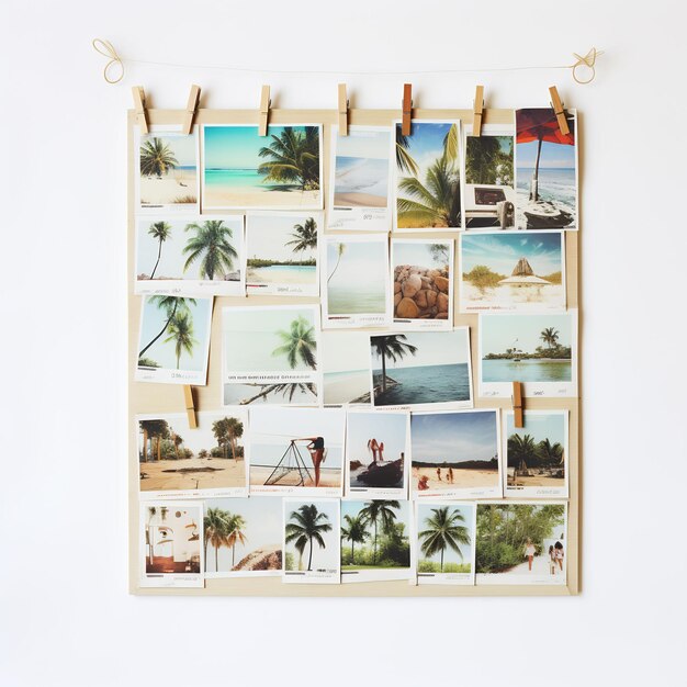 a collage of photos with a beach scene on the wall