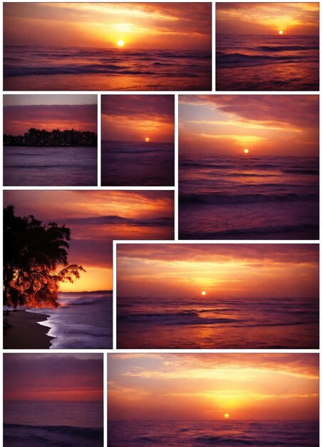 Photo a collage of photos with the sunset on the bottom