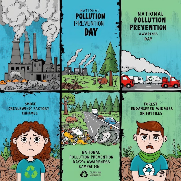 Photo a collage of pictures of a child and a paper that says pollution day