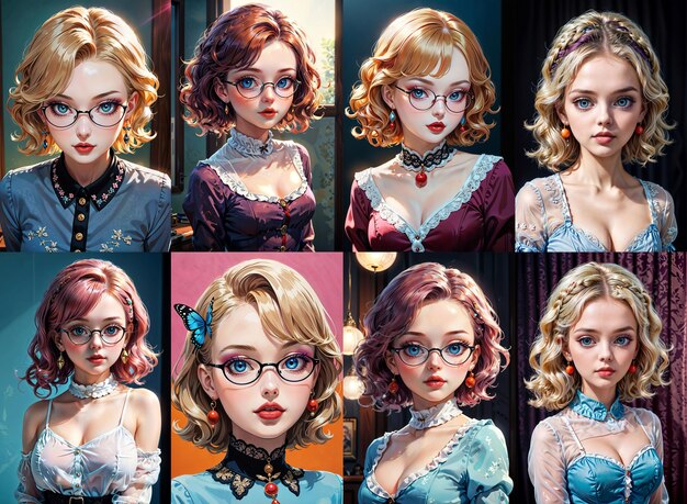 Photo collage portrait of a young beautiful girls for her profile picture fictional character generative ai