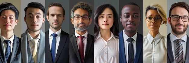 Photo collage of portraits of an ethnically diverse and mixed age group of focused business professionals