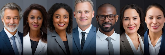 Collage of portraits of an ethnically diverse and mixed age group of focused business professionals