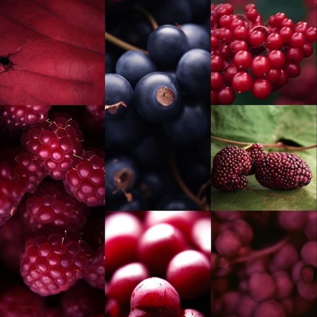 A collage of red fruits and berries