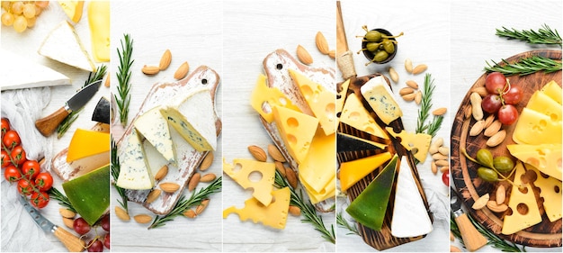 Collage Set of cheeses Food assortment