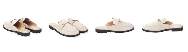 Collage set stylish elegant designer fashionable summer spring eco leather women's loafers shoes