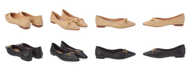 Collage set stylish elegant designer fashionable summer spring eco leather women's loafers shoes