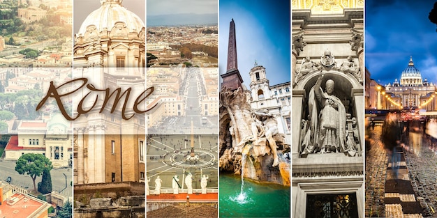 Collage of sights of rome italy