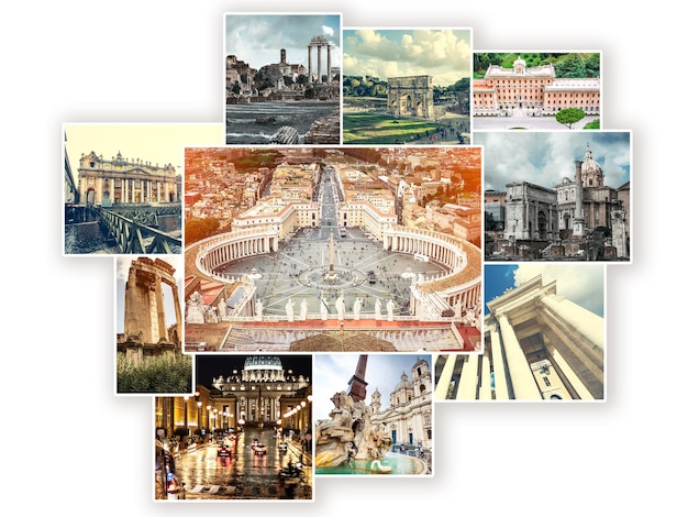 Collage of sights of rome italy