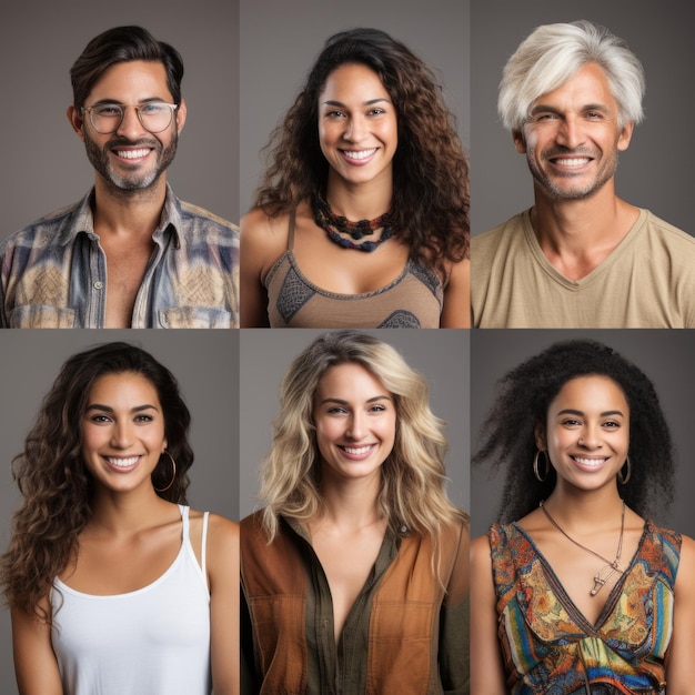 A collage of six headshots of diverse people smiling