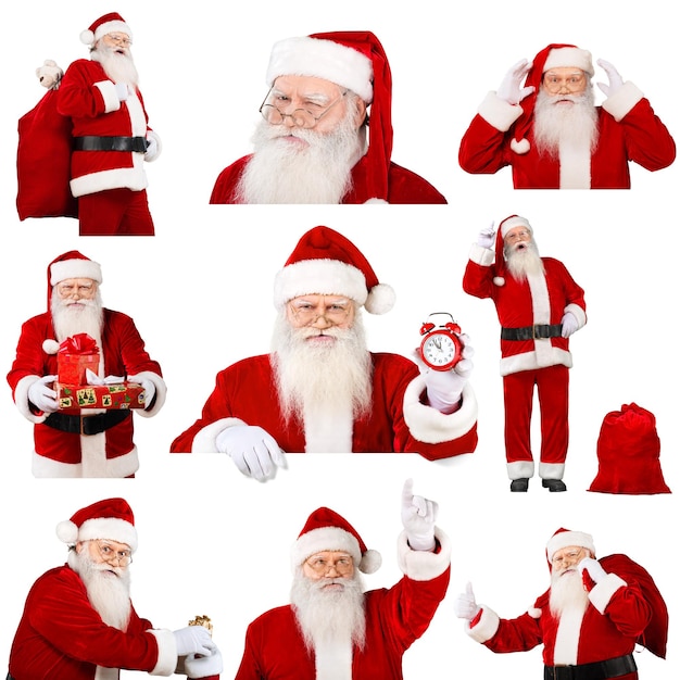 Collage of  of smiling santa claus on  background