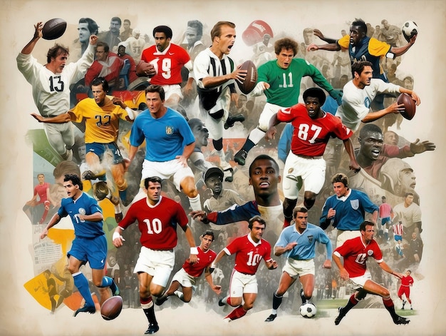 Foto un collage di giocatori di calcio con un certo numero di loro sullo sfondo