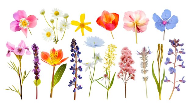 a collage of spring flowers illustration isolate on white