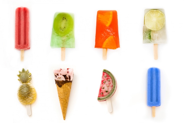 Collage of summer popsicles on white