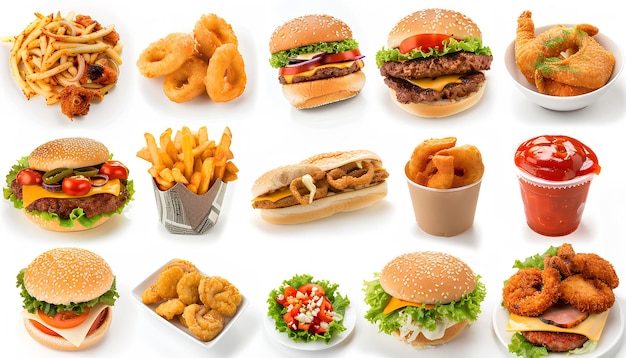 Photo collage of tasty fast food on white background