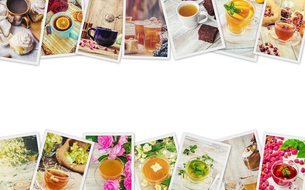 Collage of tea. Selective focus. Food and drink.