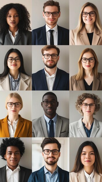 Photo collage of twelve different business people in a frame