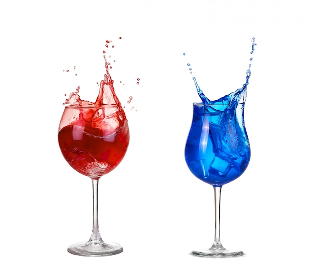 Collage two red and blue cocktail isolated on white