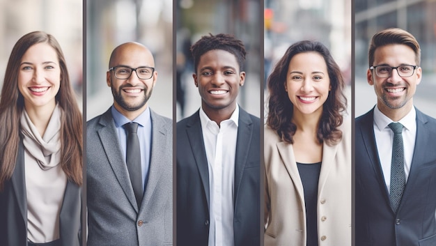 Collage van diverse groepsportretten gericht op zakelijke professionals