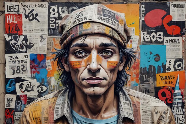 collage van grunge kranten schilderen illustratie van portret stedelijke grafische kunstwerken